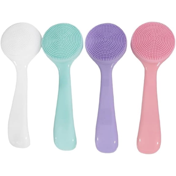 4 Pcs Silicone Facial Cleansing Brush, Manual Face Scrubber with Soft Bristles, Waterproof Exfoliating Brush for Daily Skincare Routine Blackheads Makeup Residues Removal