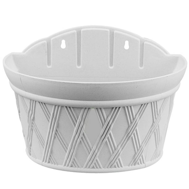 1 maceta de ratán artificial tejida para decoración de jardín, maceta colgante de plástico para colgar en la pared (gris y blanco).