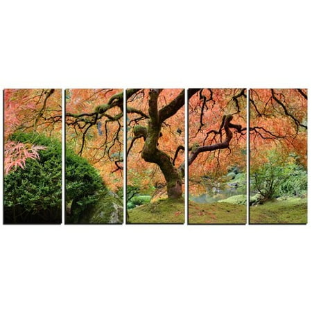 Design Art Old Japanese Maple Tree Landscape 5 Piece Photographic Print on Wrapped Canvas