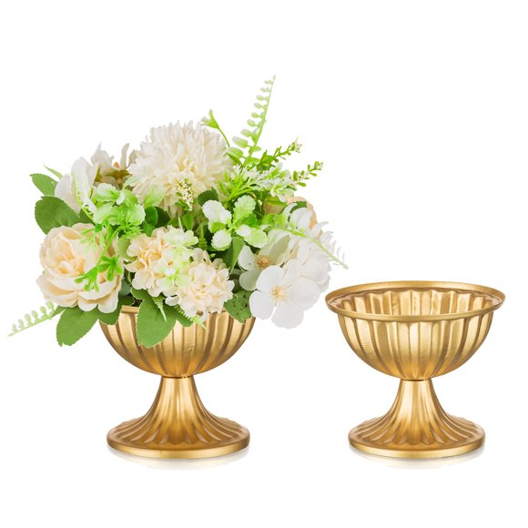 Macetas para arreglos florales de metal dorado Jarrón Sziqiqi de 3.7 pulgadas, 2 unidades