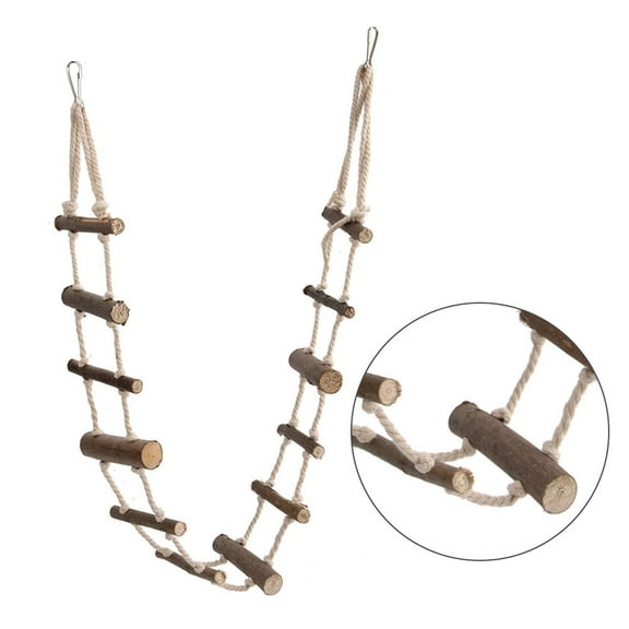 100cm Pet Rope Ladder, Safe Wood  Hemp Rope Climb, Hook Included, Hamster, Bird  Small Animal Fun
