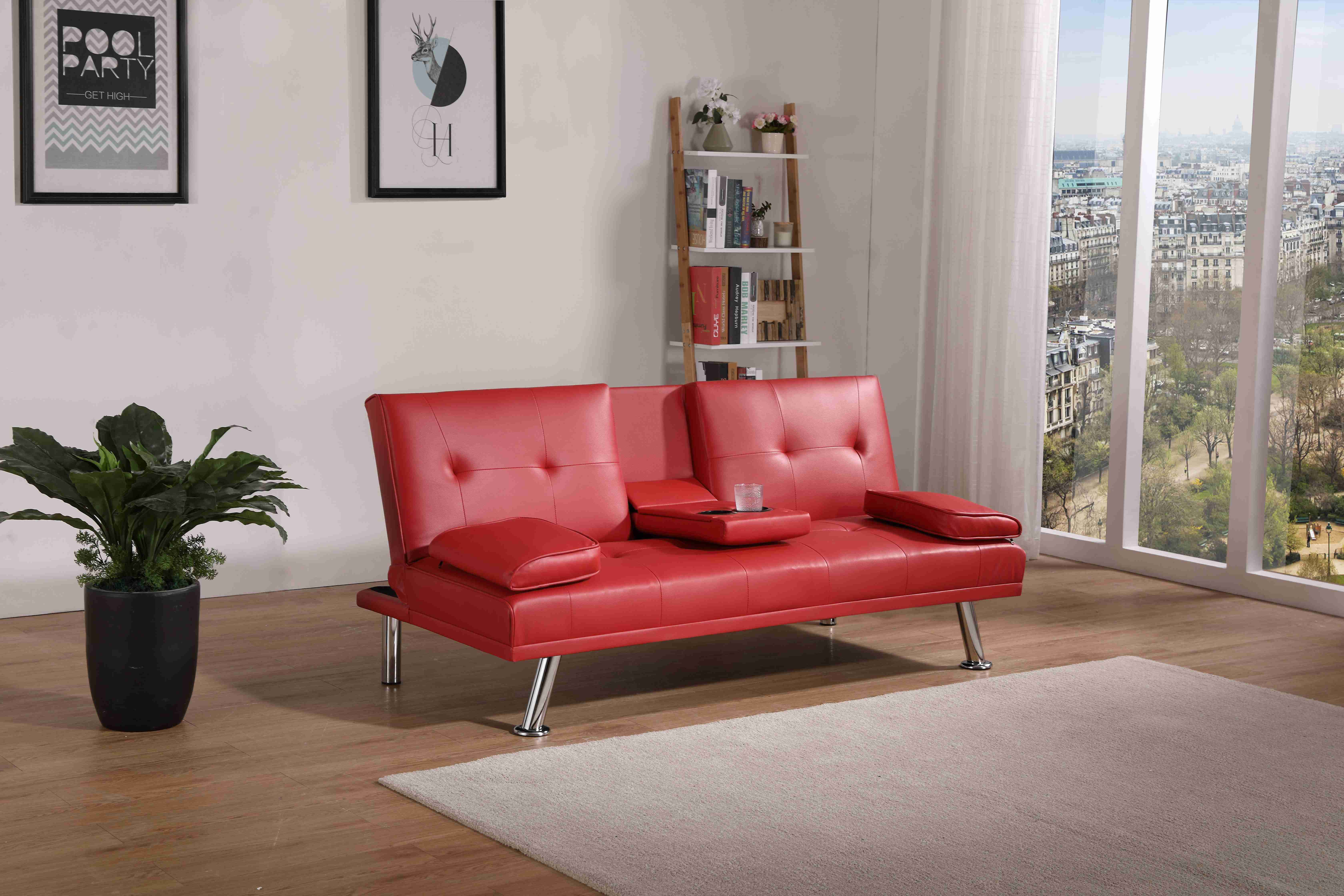 Red 2024 leather futon