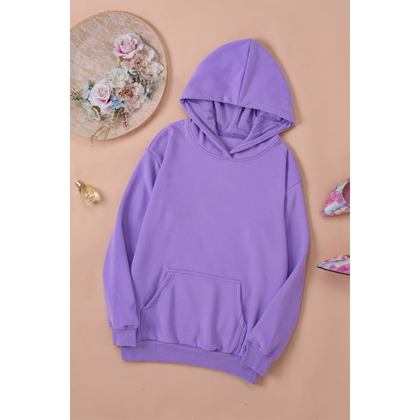 ABPHQTO Sudadera con capucha suelta con bolsillo de canguro morado para mujer