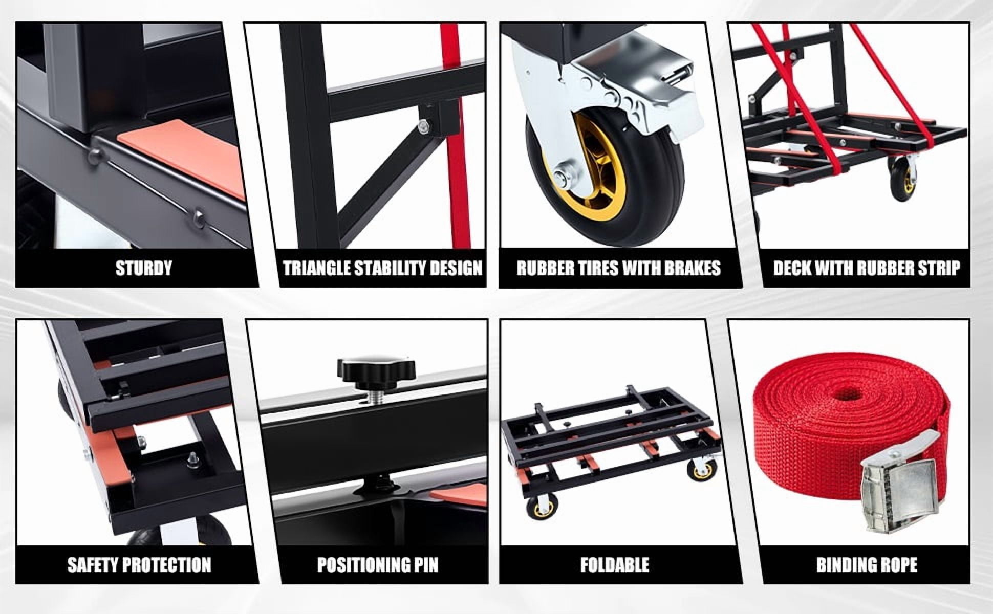 Folding Drywall Dolly with 4X6" Casters, 2000 LBS Load Capacity, Expandable Deck and Back Frame, Portable Panel Cart for Versatile of Handling Plywood, Plasterboard, Glass with 2PCS Tie-Down Strapp