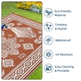 thumbnail image 3 of HIWEAVER 9'x 18' Orange/White Outdoor Rug Garden Decor Geometric Floral Carpet Plastic Straw Waterproof Patio Area Rug for Balcony Deck Picnic Portable Camping Mat, 3 of 6