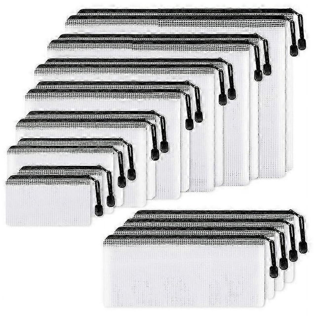 18Pcs Mesh Zipper Pouch Document Bag, 8 Assorted Size, Waterproof Plastic Zip File Folders, Multipurpose for Office,Home