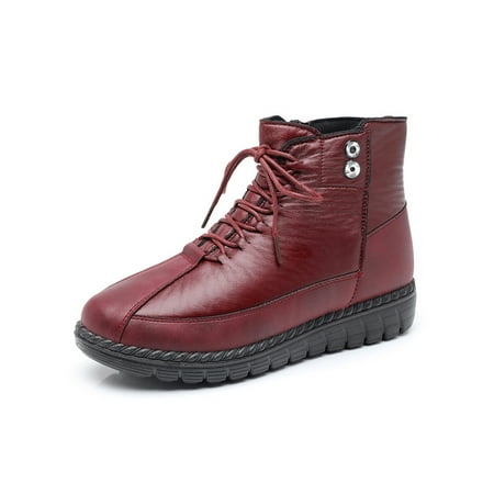 

Ymiytan Womens Snow Boots Side Zip Ankle Boot Plush Lining Winter Shoes Walking Comfort Casual Shoe Comfortable Waterproof Warm Booties Wine Red 6