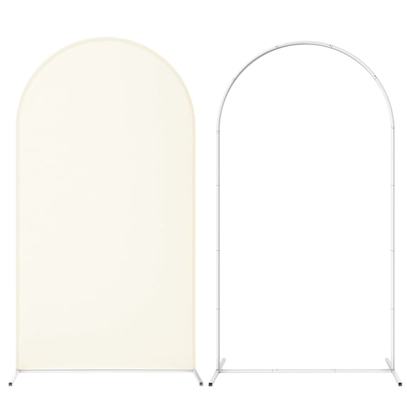 7.3FT Metal Arch Backdrop Stand with Arch Cover Spandex, Wedding Balloon Arch Backdrop Stand for Birthday Party Baby Shower Bridal Banquet Decoration, Beige
