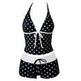 thumbnail image 5 of CUZIBR Girls Swimsuit Floral Print Summer Tie Front Two Piece Stylish Strappy Polka Dot Halter Tank Top Shorts Tankini Sets Sunny Beach Bathing Suit,Black,7-8 Years, 5 of 5