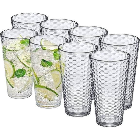 Amazing Abby - Snowflake - 24-Ounce Plastic Tumblers (Set of 8), Plastic Drinking Glasses