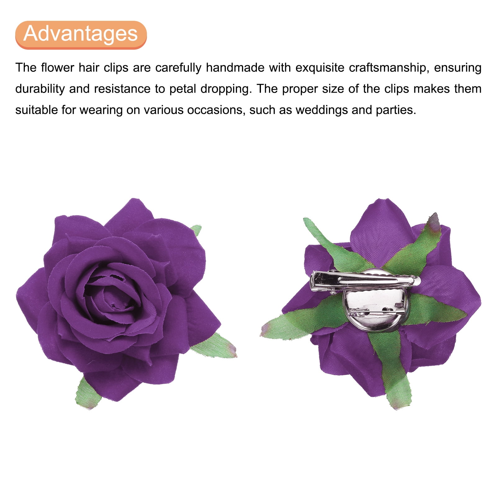 24 Pcs Rose Flower Hair Clips 3 Inch Flower Hair Pins for Women Hair Accessories Dark Purple