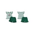 thumbnail image 2 of BemeyourBBs Toddler Baby Girls Summer Outfits Infant Baby Girl Clothes 1T 2T 3T 4T Tractor Embroidery Striped Fly Sleeves T Shirt Tops and Elastic Ruffles Shorts Set, 2 of 9