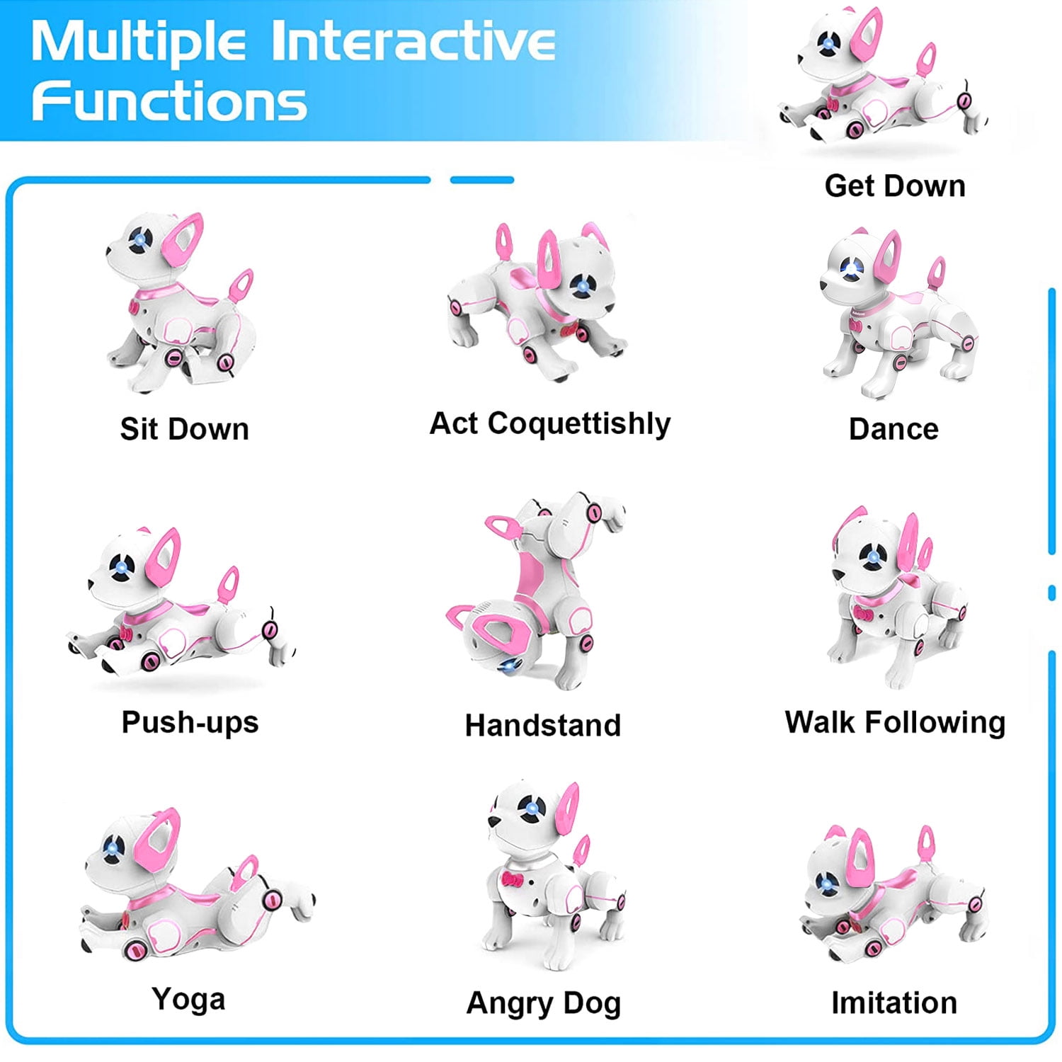 BEEPRINCESS RC Robot Dog, Electronic Pet Dog with Voice Control, Interactive and Stunt, White/Pink