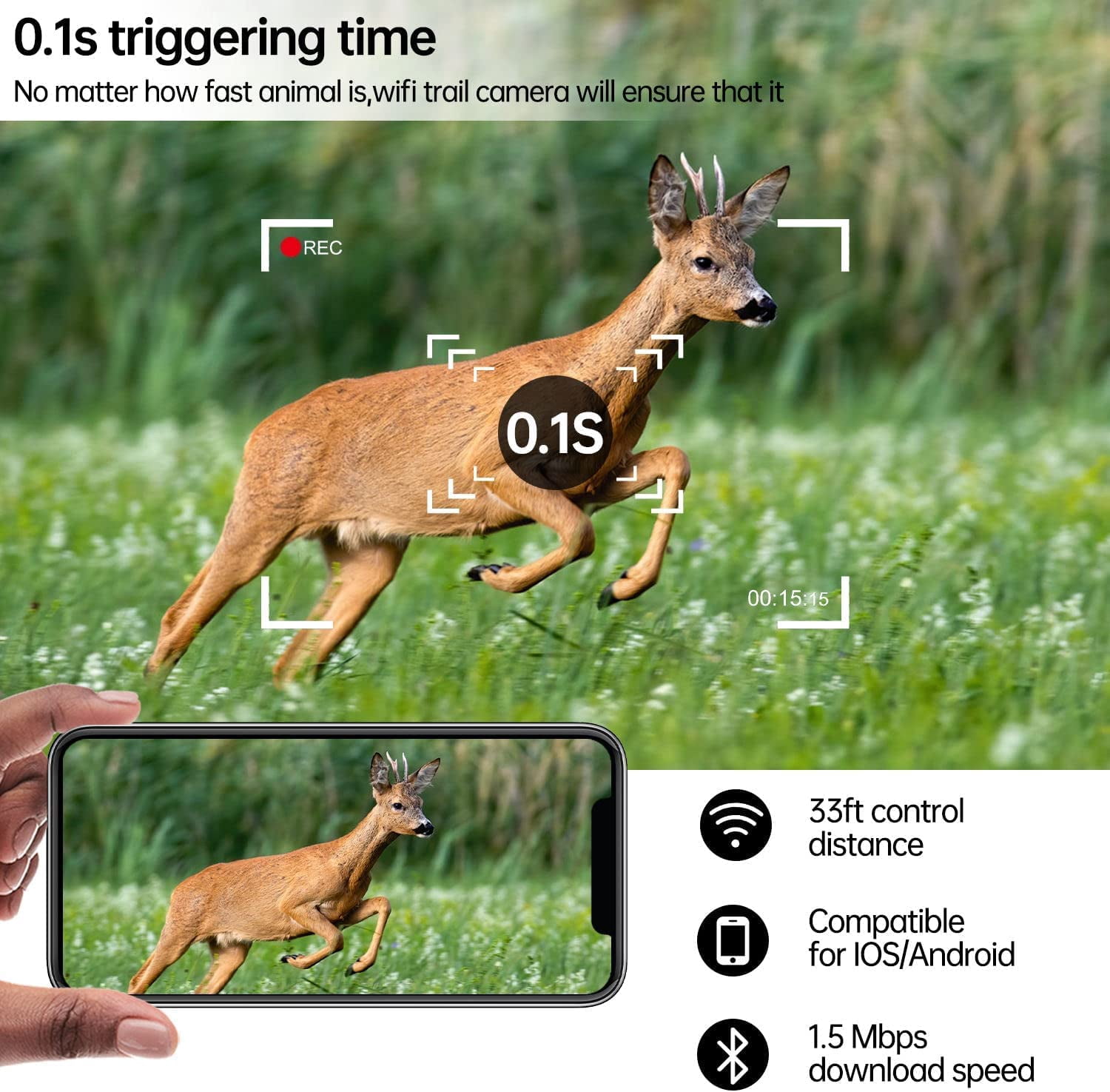 CAMPARK WiFi Trail Camera 20MP 1296P Hunting Game Camera Bluetooth 120° Motion Activated IP66 Waterproof with 850nm Night Vision Trail Cam for Wildlife Monitoring