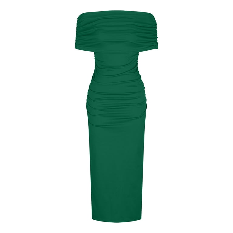 Womens Summer Dresses Short Sleeve Off-The-Shoulder Dress Summer Dresses  for Women Below the Knee dress,Army Green,L - Walmart.com