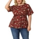 thumbnail image 1 of Women's Plus Size Tops Ruffle Short Sleeve Summer Chiffon Floral Blouse Burgundy 2X, 1 of 7