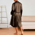thumbnail image 3 of Mens Long Sleeve Bathrobe with Shorts Set 2 Piece Silk Robe Lounge Wear Pjs Sets Lightweight Pajamas Sleepwear Coffee, XL, 3 of 5