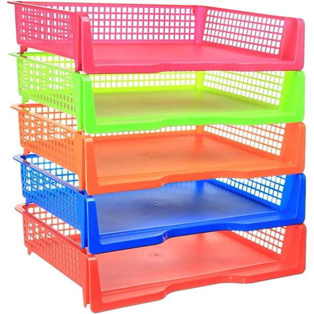 5 Tier Plastic Desk Letter Organizer Trays, Stackable Classroom