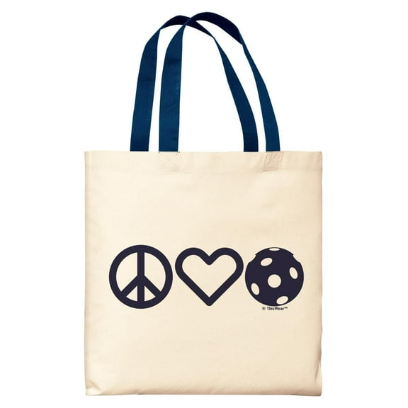 Pickleball Gifts For Women Peace Love Pickleball Navy Handle Canvas Tote Bag