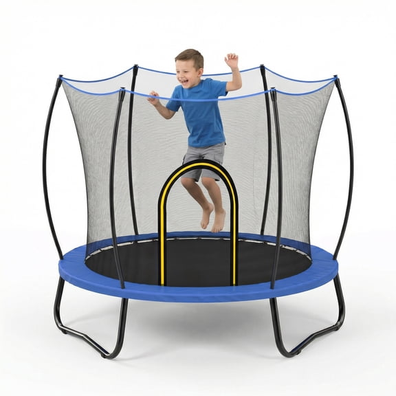 Toddler Trampoline with Basketball Hoop, 60" Indoor Trampoline for Kids, Kids Trampoline with Enclosure Net, Rectangle Trampoline with Handle, Small Trampoline for Indoor Outdoor, Mini Trampoline