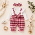 thumbnail image 4 of Pandaie Infant Baby Girls Plaid Suspender Romper Set Ruffle Long Sleeve Ribbed Bodysuit Bow Headband Holiday Photo Shoot Daily Casual Outfits Red,3-6 Months, 4 of 7