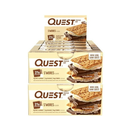 Quest Nutrition Protein Bar S'Mores. Low Carb Meal Replacement Bar w/ 20g+ Protein. High Fiber, Soy-Free, Gluten-Free (24 Count) 24