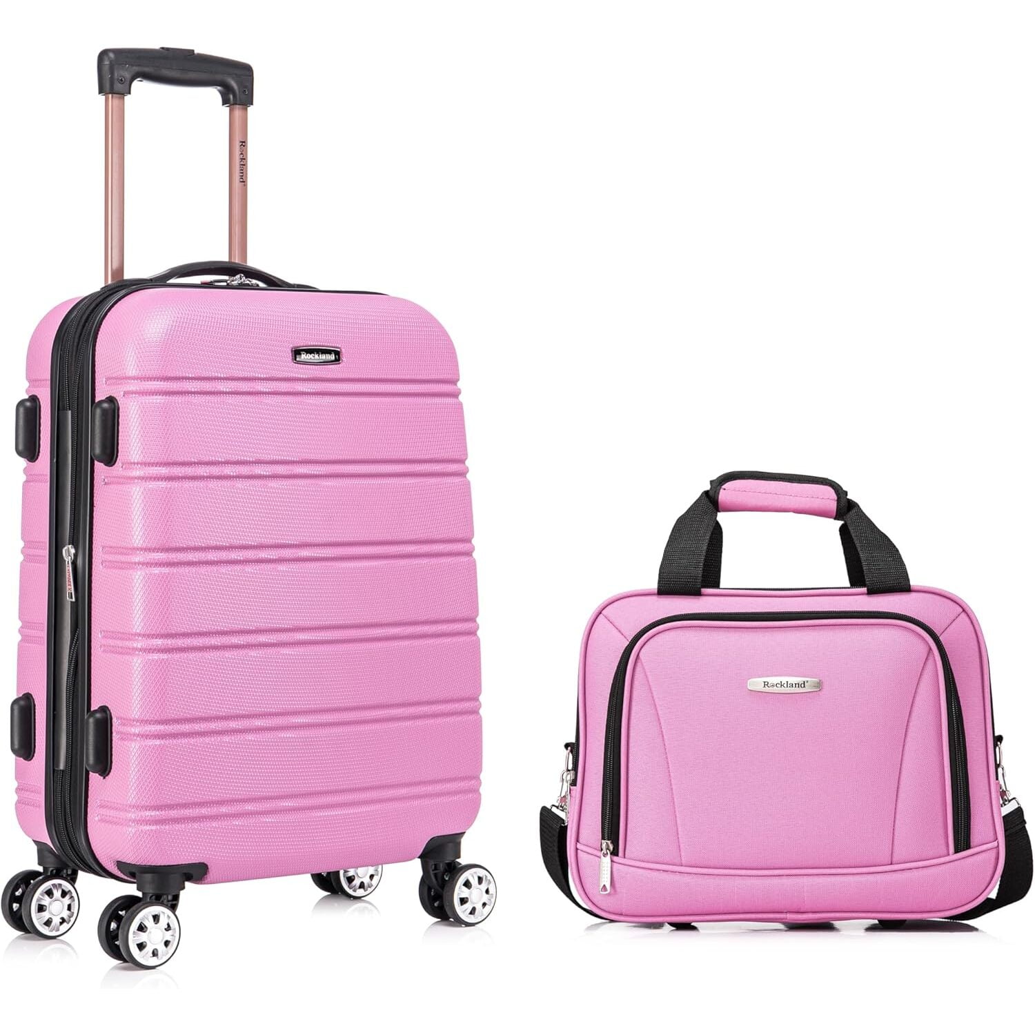 Rockland Melbourne Hardside Expandable Spinner Wheel Luggage, Carry-On 20-Inch and Tote 14-Inch, Pink