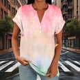 thumbnail image 2 of Women's V-Neck Short Sleeve Button Top Blouse Shirt, Casual Printed Loose Fit Raglan Sleeve Tunic, Solid Color Soft Daily Wear Work Office Vacation Outfits Fashion Essential Gift for Women, 2 of 6