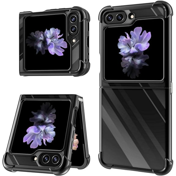 Compatible for Samsung Galaxy Z Flip 5 Case, Galaxy Z Flip 5 Clear Phone Case Cover with Four Corners Airbag Fall Prevention, Slim Thin Shockproof Protective Cases for Samsung Z Flip 5 (Black)