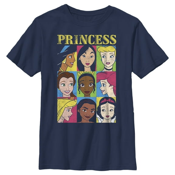 Boy's Disney Princess Distressed Close-Up Poster Graphic Tee Navy Blue Large