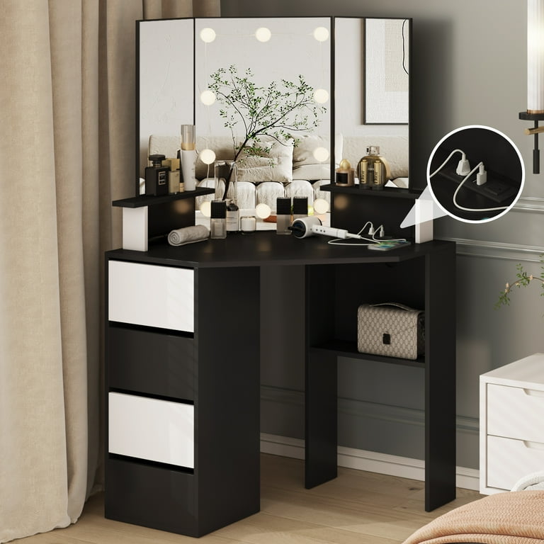Black corner vanity table discount