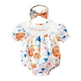 thumbnail image 1 of GPOECD Girls Short Sleeve Easter Cartoon Prints Romper Bodysuits Headbands Set Short Sleeve Rompers for Children White-E,3-6 Months, 1 of 6