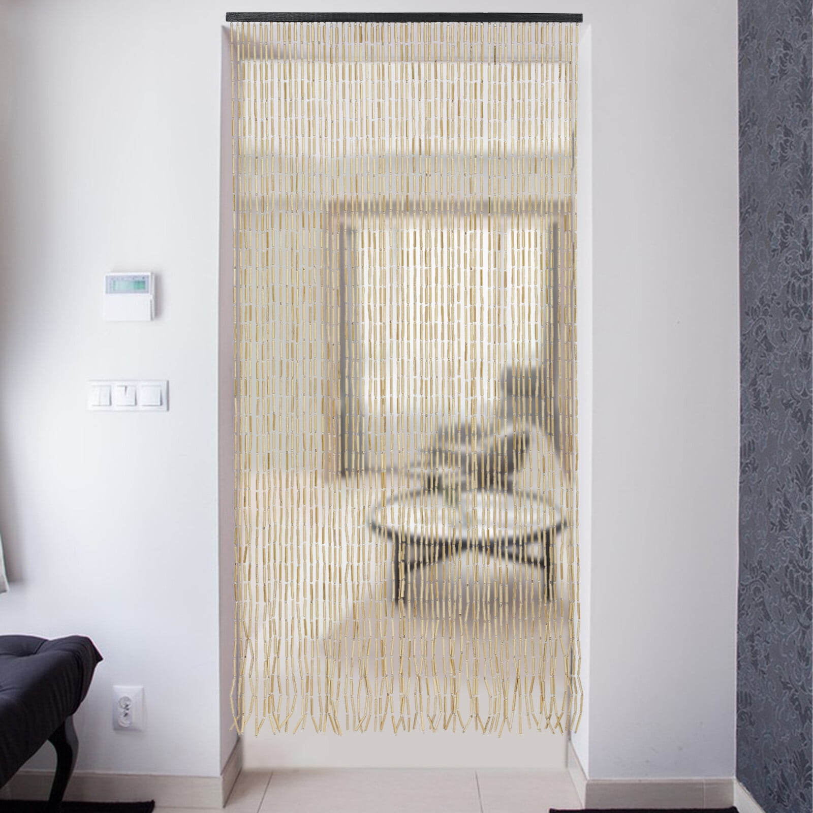 Miumaeov 60 Strands Bamboo Beaded Curtain Hanging Fly Screen Beads Door Curtain Room Divider 180*90cm