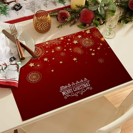 

HANXIULIN Waterproof Red Christmas Placemats For Dining Table 32 X 21 Cm Seasonal Winter Xmas Snowflakes Holiday Washable Table Mats