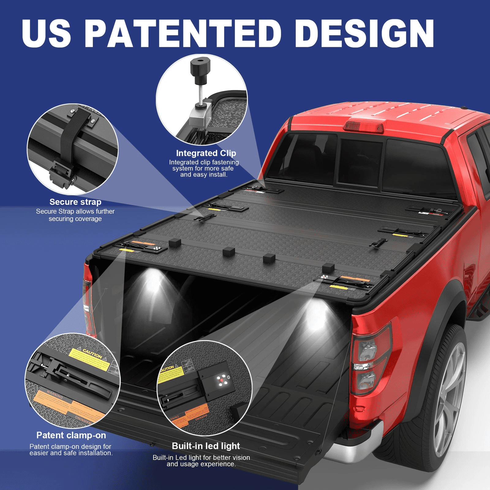 MOSTPLUS 4-Fold 5.5FT Hard Truck Bed Tonneau Cover for 2009-2014 Ford F150 w/ Lamp On Top