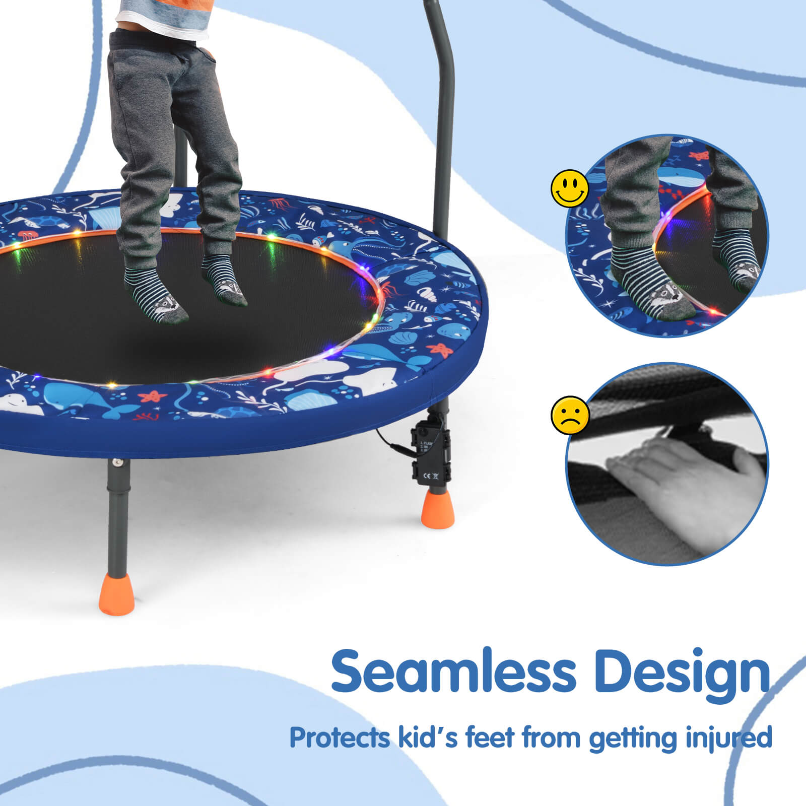 Infans 36" Foldable Kid Trampoline w/ 20 LED Lights Foam Handlebar Padded Safety Cover