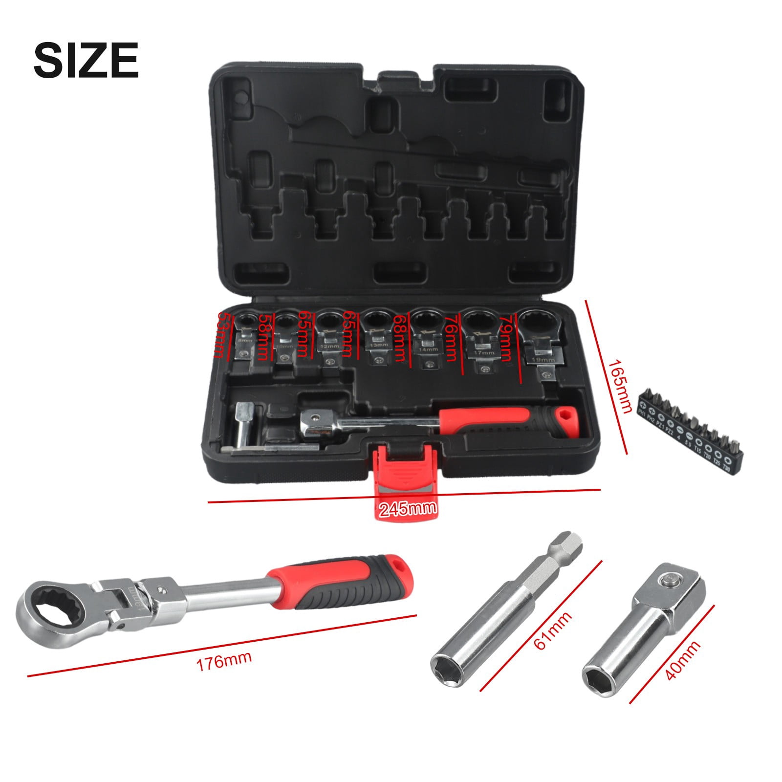 Lot De 20 Clés à Cliquet Flexibles - Têtes 8-19 Mm, Torx, Embouts - Coffret D'outils Multifonctions Avec étui