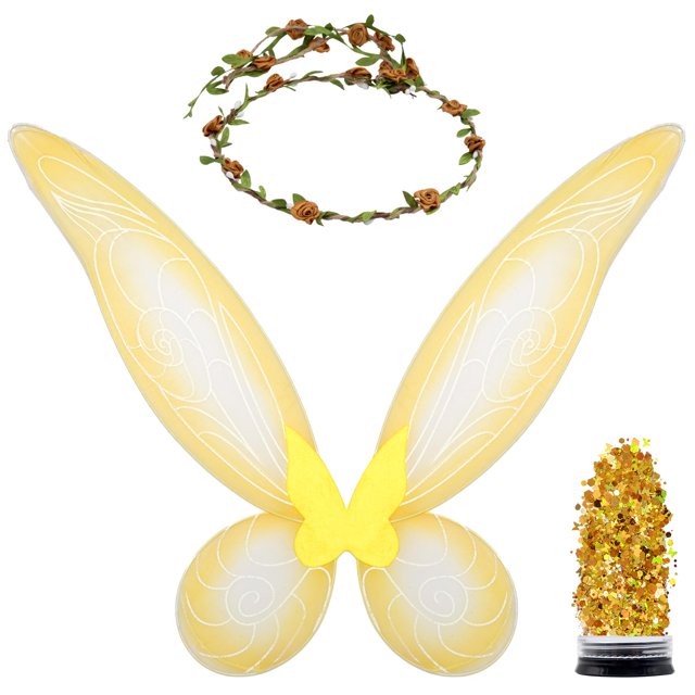 Divertido conjunto de disfraces con forma de corona de alas de hada con purpurina para mujer