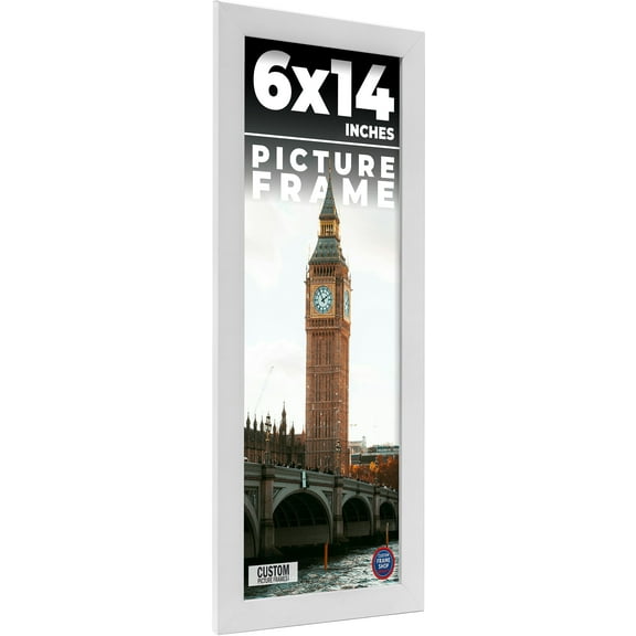 6x14 Frame White Solid Wood Picture Frame Includes UV Acrylic Shatter Guard Front, Acid Free Foam