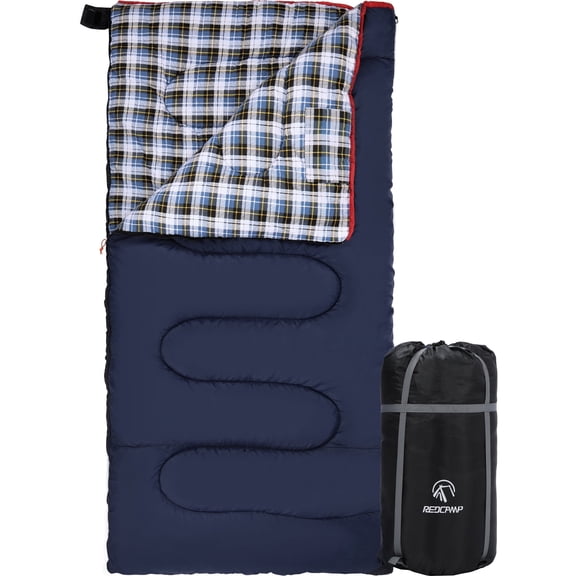 REDCAMP Cotton Flannel Sleeping Bag for Camping Backpacking, Adults Cold Weather Envelope Sleeping Bags with 2/3/4lbs Filling