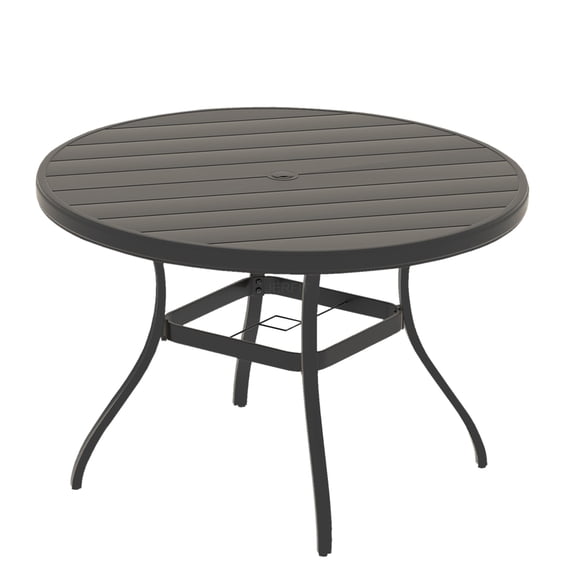 JERFIT 48 Inch Round Outdoor Dining Table for 6, Black Steel Patio Table with Umbrella Hole, All-Weather Garden Backyard Deck Lawn Furniture