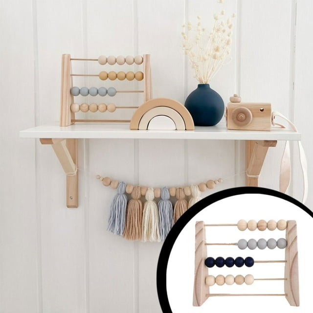 Wood Abacus Toy Beads Counting Playthings Simple Compact Structure Simple Design Early Education Math Learning Toys Educational Prop Home Decoration Blue