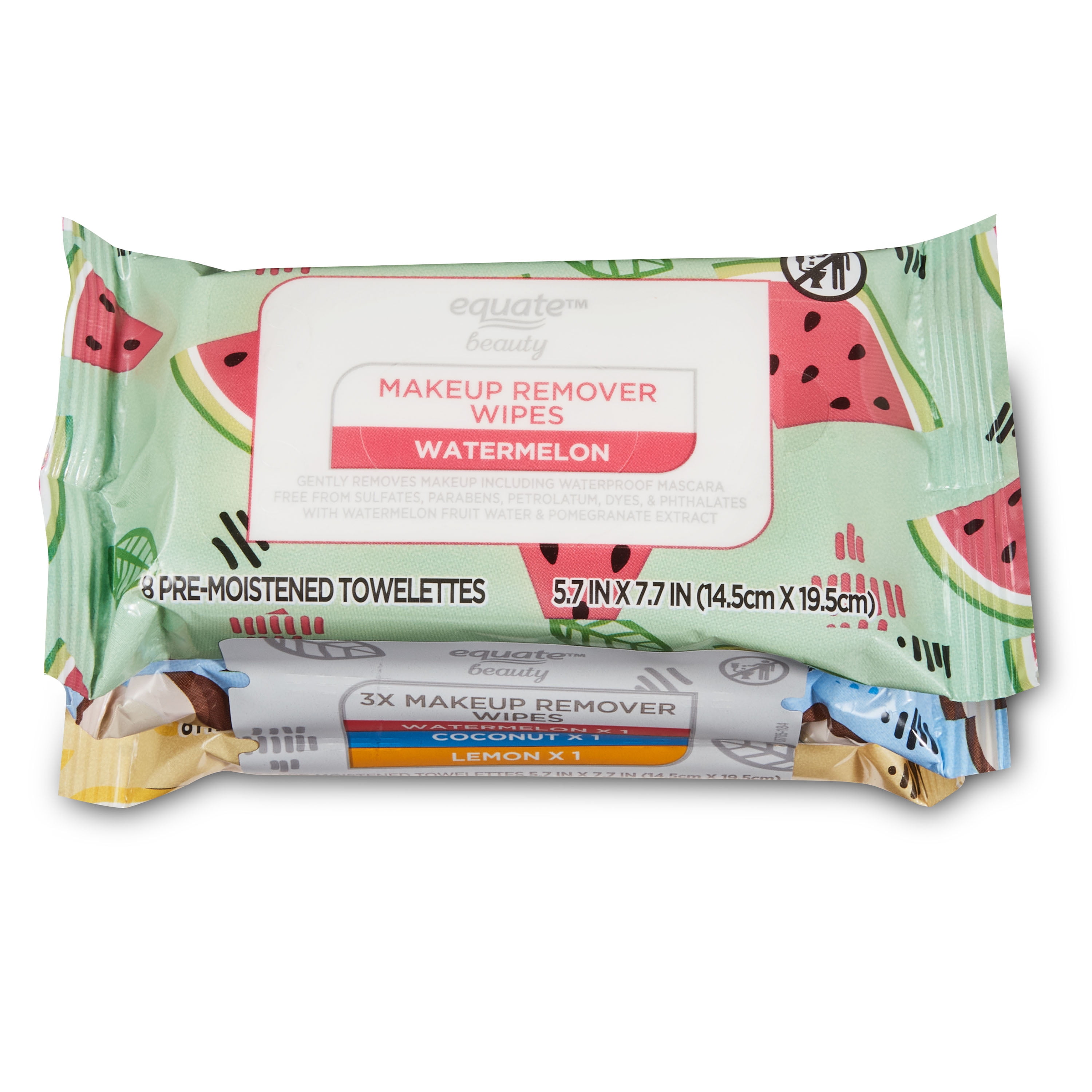 Equate Beauty Makeup Remover Wipes - Watermelon, Coconut & Lemon, 3 Pack