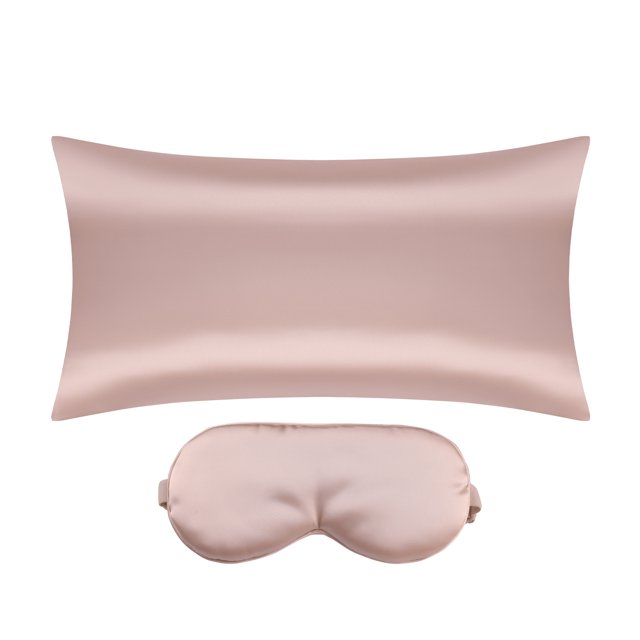 Funda de almohada de satén REGALWOVEN con cremallera oculta y máscara de sueño Reina Rosa