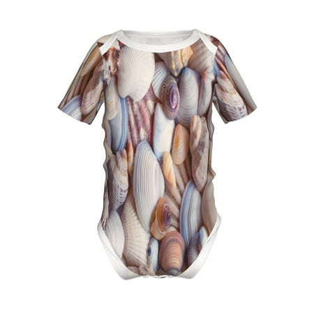 

Adobk Sea Shells Print Baby Climbing Clothes Jumpsuit Rompers Classic Rompers Child Short sleeve Bodysuits-6 Months
