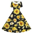 thumbnail image 2 of MKOSPLRT 5-14 Years Kids Vintage 1950s Dresses Short Sleeve Retro Floral Dress Notch Collar Swing Cocktail Party Midi Dresses, 2 of 6