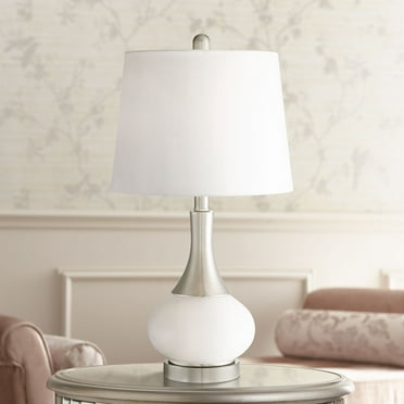 360 Lighting Serrena Modern Accent Table Lamp 23" High White Glass Brushed Nickel Metal with Nightlight Drum Shade for Bedroom Living Room House Home