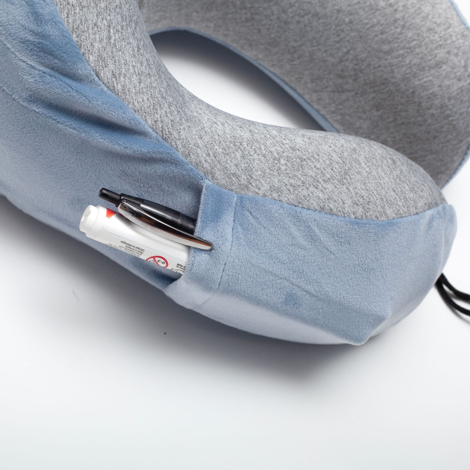 Je'Tadore Memory Foam Travel Neck Pillow: 360° Support, Pocket & Adjustable Rope Lock - Light Blue