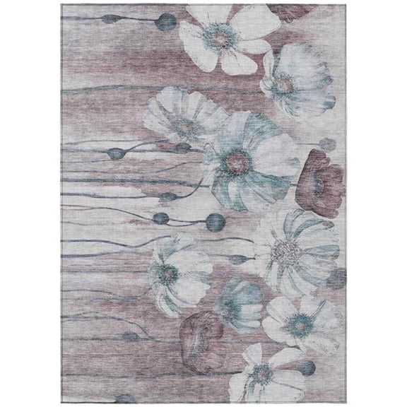 HomeRoots 582779 8 x 10 ft. Floral Washable Indoor & Outdoor Rectangle Area Rug, Teal Blue, Aqua & Ivory