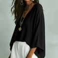 thumbnail image 4 of Women's Draped 3/4 Sleeve Poncho Top V Neck Loose Fit Batwing Blouse Lightweight Flowy Shirts for Fall Travel Daily Wear, Black, S, 4 of 8